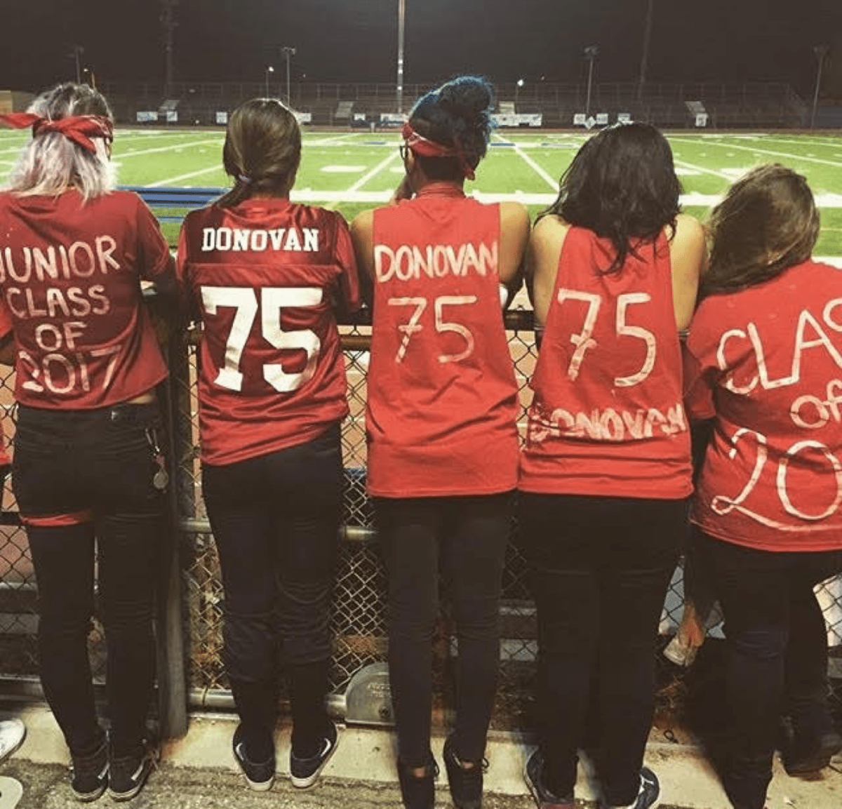 Exchange students at homecoming football game