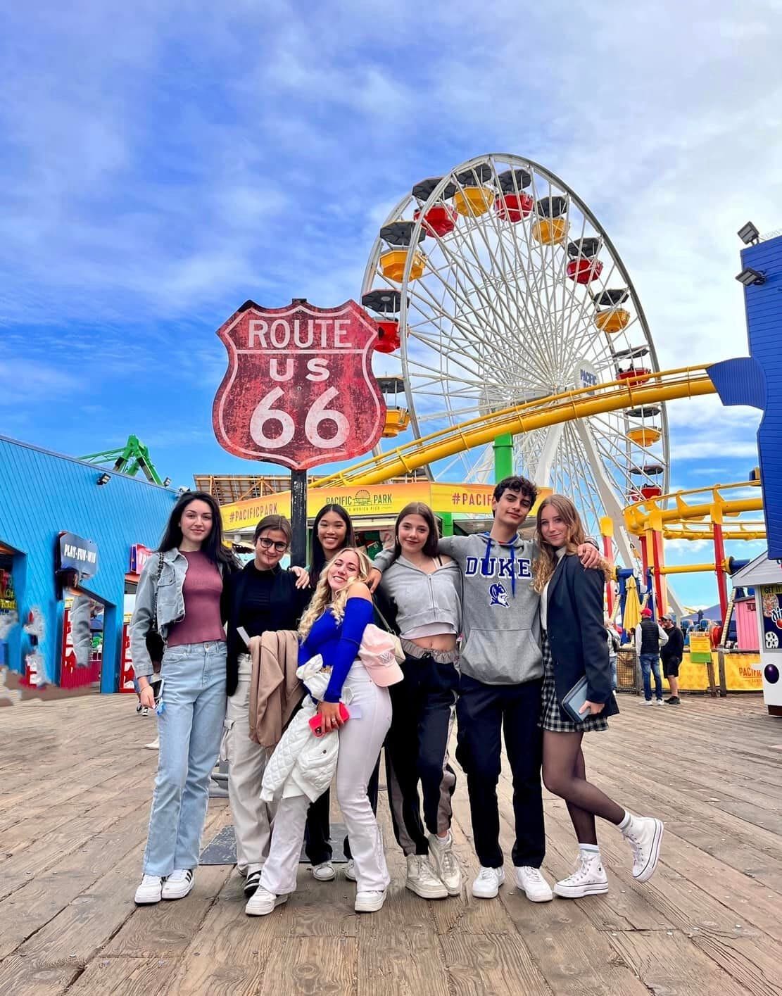 Students by Ferris Wheel at San Francisco California Trip