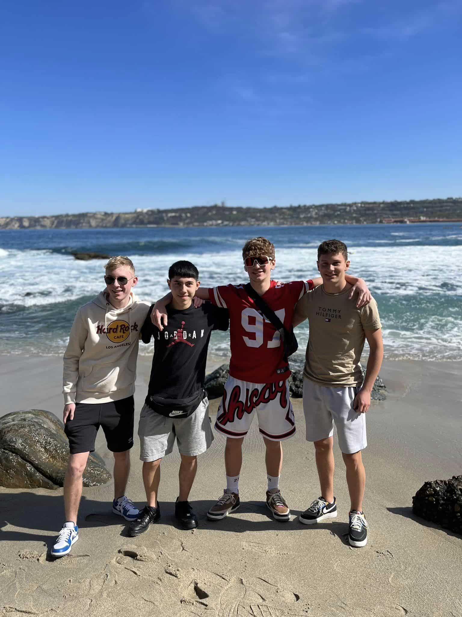 Students at beach in Los Angeles California Trip